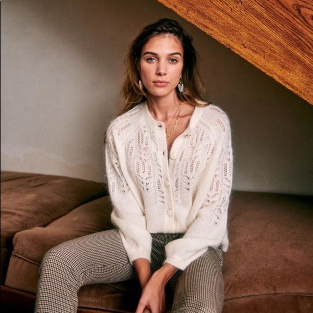 Sezane Cream Knit Openwork Cardigan - Picture 2 of 12
